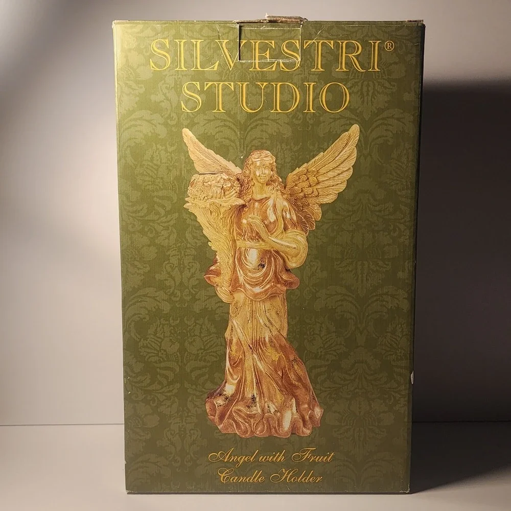 SILVESTRI Studio Angel w/ Fruit Candle Holder - Gold Tone - Glitter NIB NOS